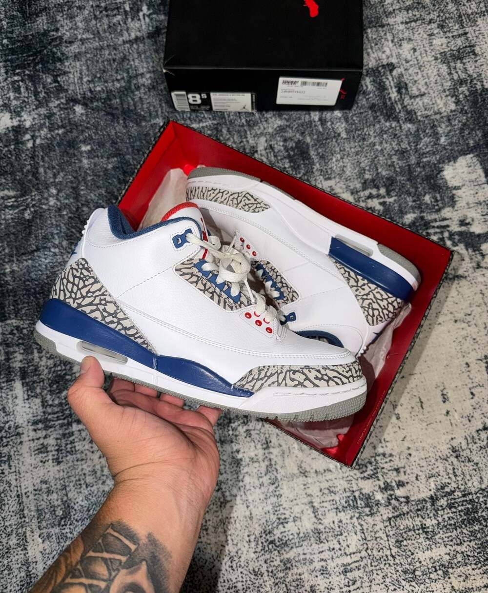 Size 8.5m- Jordan 3 Retro OG True Blue 2016 (854262-106)